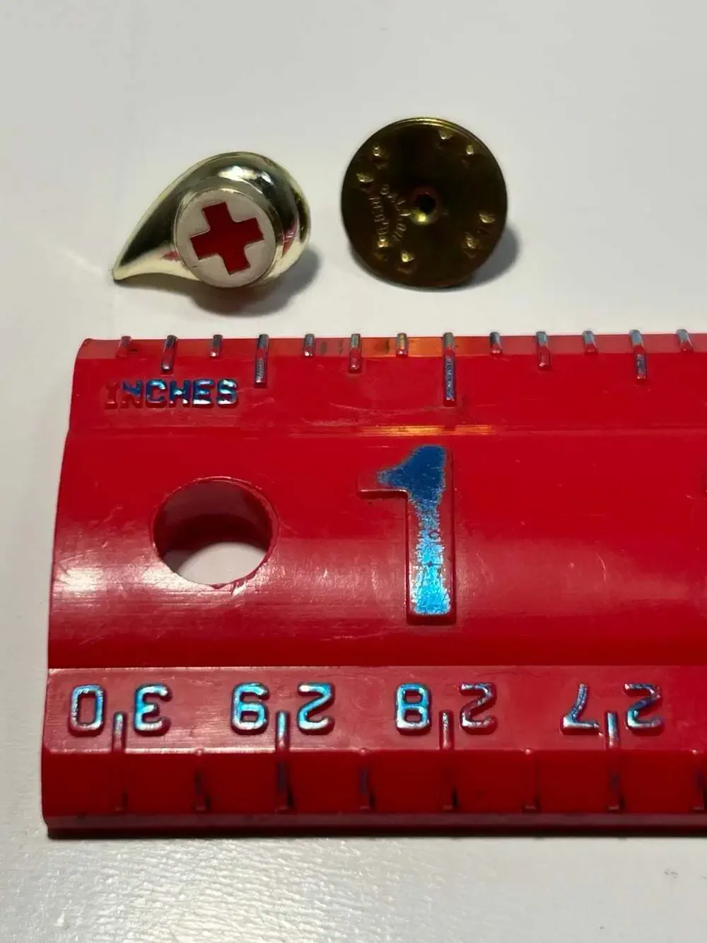 Red Cross Donor Drop Pin gold tone enamel